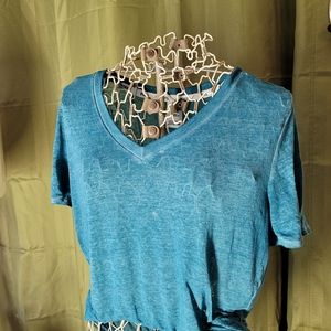 PINK BURNOUT V NECK, SIZE LARGE